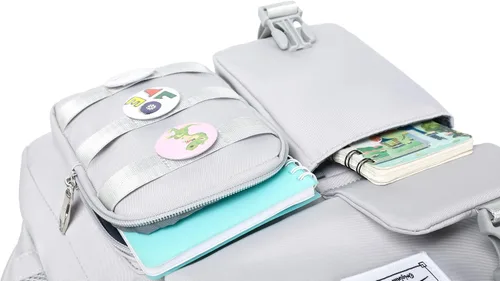 Vista 7 de Linda mochila para computadora portátil para niña, bolsa universitaria de moda, mochila para mujer, bolso gris