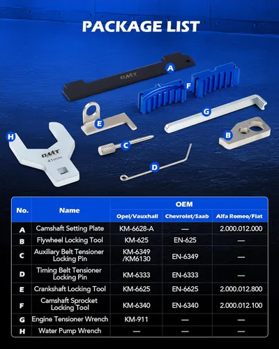 Vista 4 de Orion Motor Tech Kit de Herramientas de Correa de Distribución para Alineación, Bloqueo y Tensado del Árbol de Levas del Motor con Llave para Bomba