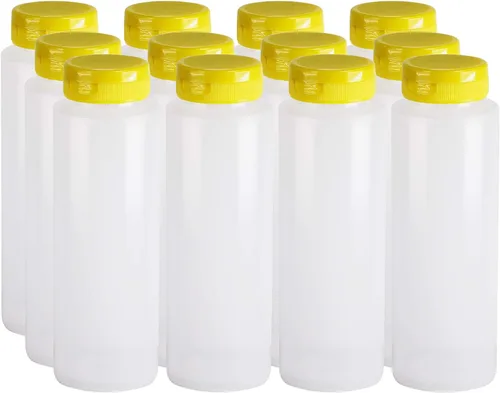 Vista 25 de Pinnacle Mercantile Botellas de condimento de plástico fáciles de apretar con tapa abatible negra, 8 onzas, juego vacío 6