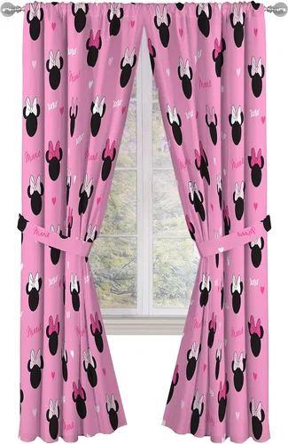 Jay Franco Disney Minnie Mouse Hearts N Love - Cortinas de 84 pulgadas, hermosa decoración de habitación y fácil de instalar, las cortinas incluyen
