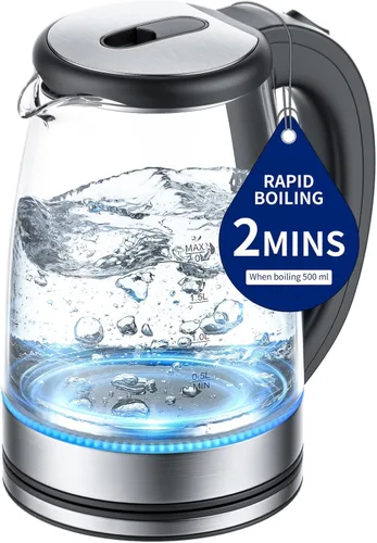 Hervidor eléctrico de vidrio de 2 litros, caldera de agua caliente de ebullición rápida de 1500 W con apagado automático, luz LED, sin BPA, vidrio
