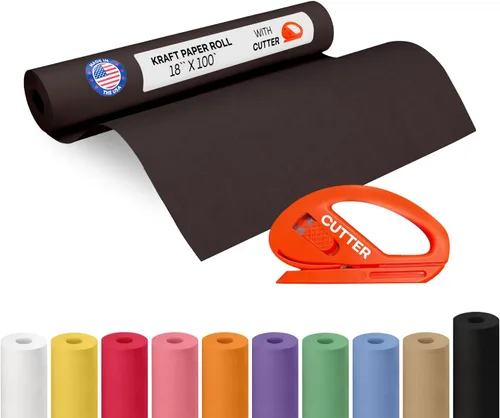 Vista 72 de Rollo de papel kraft amarillo de 36" x 1200" (100 pies) con cortador - Papel de regalo hecho en EE. UU. para embalaje, mudanza, envío