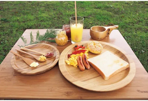 Vista 2 de Time Concept Cubiertos de bambú de madera, juego de 3, cuchillo de mantequilla, cuchara de mermelada, cuchara de helado - Utensilios