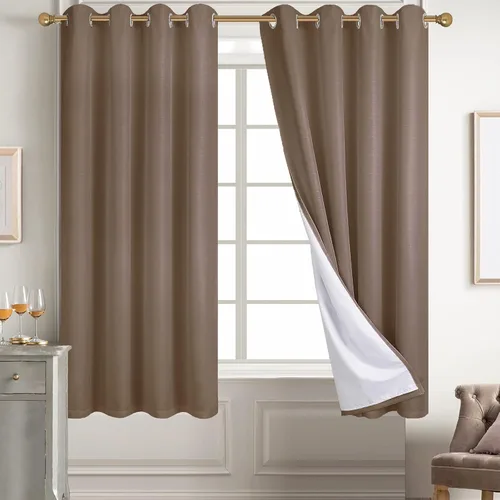 Vista 60 de Diraysid Cortinas 100% opacas de lino negro para dormitorio, con ojales, aislamiento térmico, cortinas de oscurecimiento de habitación