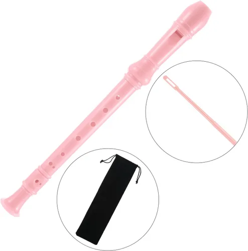 Vista 3 de Pangda- Descant Soprano Flauta estilo alemán con 8 agujeros y barra de limpieza, bolsa de almacenamiento negra, Rosado