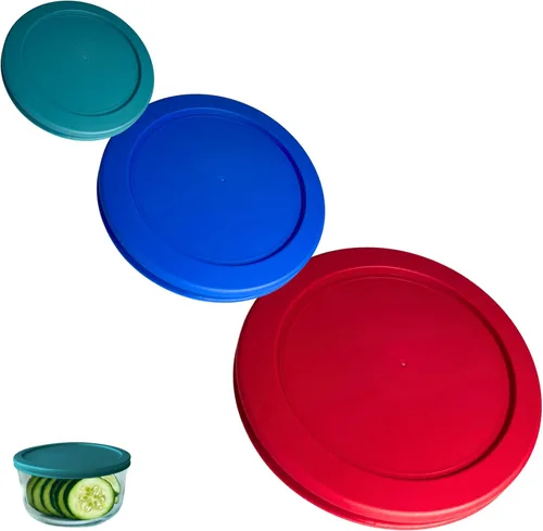 Vista 22 de 2, 4 y 7 tazas, tapas azules de repuesto/cubiertas para cuencos de almacenamiento de Pyrex, Anchor Hocking y KlareWare *Solo tapas, el contenedor