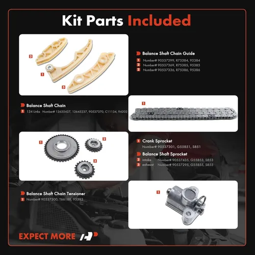 Vista 2 de A-Premium Kit de cadena de distribución del motor con tensor y guía [DOHC, L4 2.2L 2.4L] Compatible con Chevy, Pontiac, Saturn, Olds GM Vehículos