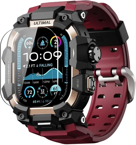 Vista 14 de ULTIMAL Funda Resistente con Correa para Apple Watch 44mm, Compatible con Apple Watch Series SE 3/SE 2/SE Generation/6/5/4, Funda Táctica Antigolpes