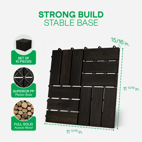 Vista 2 de Idzo Baldosas de Terraza Entrelazadas 9.6 PIES CUADRADOS - 10 PIEZAS Baldosas Impermeables de Madera de Acacia para Patio, Baldosas de Piso