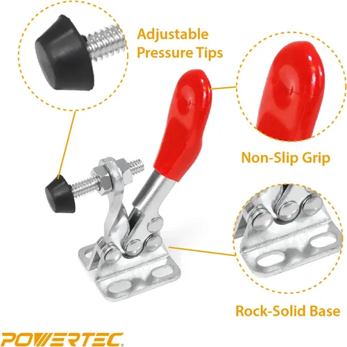 Vista 5 de POWERTEC Abrazadera de palanca pequeña, capacidad de sujeción de 60 libras, abrazaderas horizontales de liberación rápida 201A para plantillas