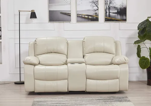 Betsy Furniture Sofá reclinable de piel sintética con consola 8018, varios colores (beige, sofá biplaza)
