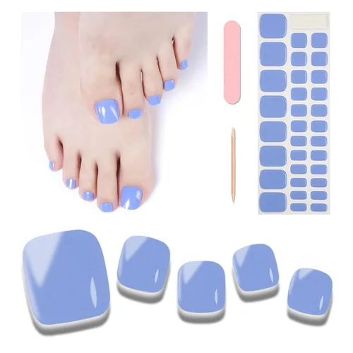 Vista 8 de Tiras de uñas de gel semicuradas, 32 calcomanías de gel negro para uñas de los pies, funciona con cualquier lámpara UV, tiras de pedicura