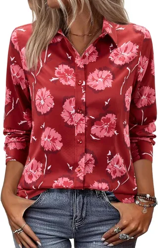 Vista 10 de siliteelon Camisas de vestir con botones para mujer, camisas de vestir de manga larga, algodón de corte clásico