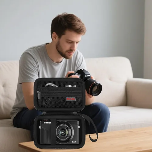 Vista 8 de Elonbo Funda para cámara digital Canon PowerShot G7 X Mark III/G7 X Mark II/Canon Powershot SX740 HS/ SX730 HS/ SX720 HS - Funda de transporte