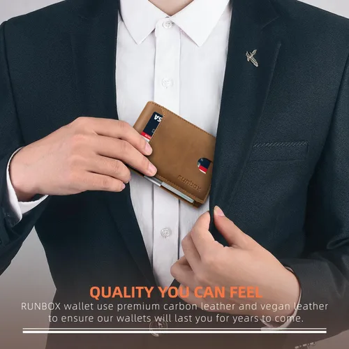 Vista 92 de RUNBOX - Carteras delgadas para hombre, cartera de piel con pinza para el dinero, cartera de bolsillo frontal con bloqueo RFID, tarjetero