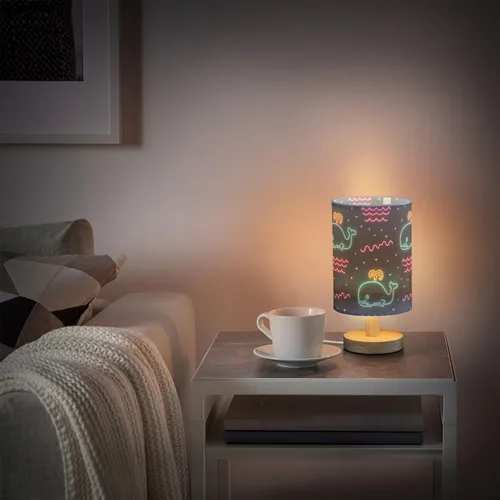 Vista 6 de Summer Neon Whale Wave Black Table Lamp Night Lampsnight Light for Dining Room Lamps for Small Spaces Retro lamparas para cuartos