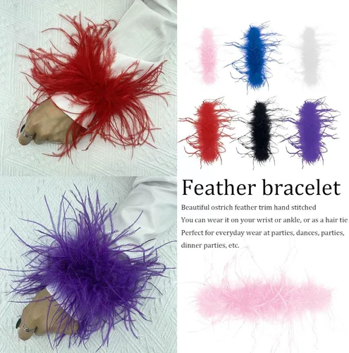 Vista 8 de Cooluckday 2 pares de pulseras de plumas para mujer anillo de palmadas decoración de muñeca mangas de puño accesorios para el cabello negro gris