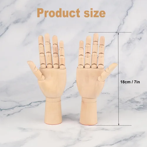 Vista 2 de Modelo de mano de madera, 2 piezas, 7 pulgadas, mano izquierda y derecha, figura de maniquí con para exhibición de joyas a mano, decoración