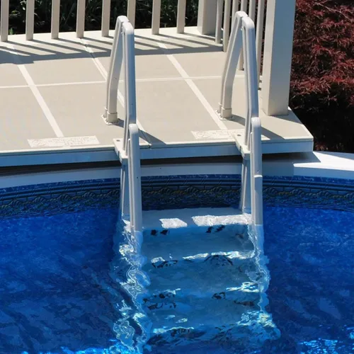 Vista 4 de Vinyl Works Sistema de entrada de escalera ajustable de lujo de 24 pulgadas de ancho para piscinas sobre el suelo con escalones antideslizantes
