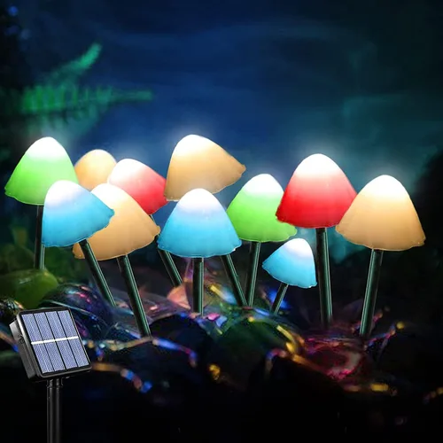 Vista 8 de LiyuanQ Luces solares de hongos para decoración al aire libre, paquete de 8 50 luces LED de hongo, guirnalda de luces solares de 23 pies con 8