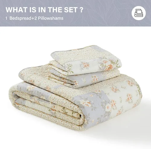 Vista 6 de SahSahCasa Juego de colcha cubrecama edredón de 120"x102" 100% algodón de gran tamaño Queen, colcha acolchada Queen extra grande, cubrecama XL