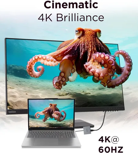 Vista 5 de Lenovo USB-C 4 en 1 Hub de Viaje con Cable Integrado, 1x HDMI 4K @ 60Hz, 2X USB-A 3.2, 1x Combo 3.5mm, Gris Luna – Portátil, Compacto, Conectividad