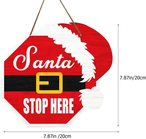 Vista 2 de Artibetter 2 letreros de madera de pared de Navidad, letrero colgante de Papá Noel, parada aquí, letreros colgantes de madera de Navidad, letrero