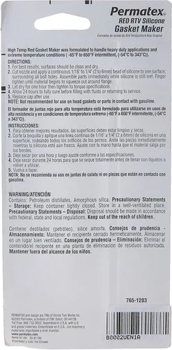 Vista 5 de Permatex 81160 Junta de silicona RTV roja de alta temperatura, 3 oz