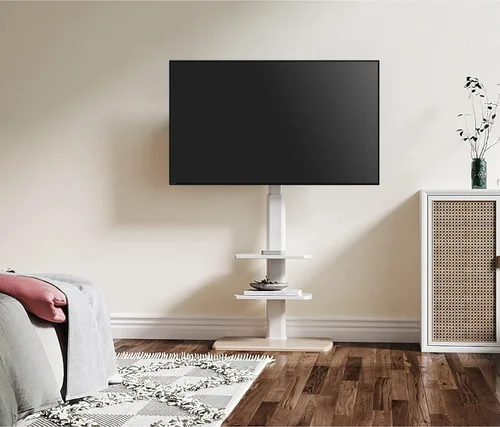 Vista 6 de FITUEYES Floor TV Stand for 32-75 Inch TVs with Height Adjustable, Black Negro