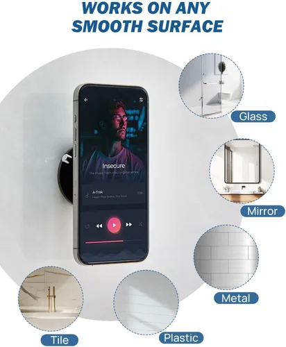 Vista 5 de JOYTUTUS Soporte de teléfono de ducha, soporte de teléfono reutilizable con ventosa para ducha, espejo, cocina, ventana y baño, soporte de teléfono