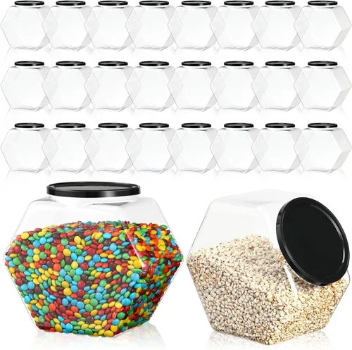 Vista 8 de Dandat Paquete de 12 tarros hexagonales de 73 onzas para galletas de plástico a granel con tapa, recipientes transparentes para encimera de cocina