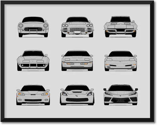 Vista 10 de Custom Car Posters Handmade Poster compatible with Chevy Corvette Generations and Print of Chevrolet Corvette (C1 C2 C3 C4 C5 C6 C7 C8) (Landscape)