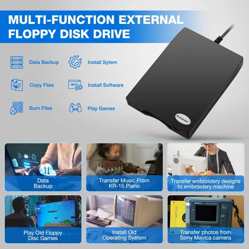 Vista 3 de Unidad de disquete externa portable con USB de 3.5 pulgadas, FDD de 1.44MB para PC con Windows 2000, XP, Vista, 7, 8 o 10, o con Mac, no se requiere