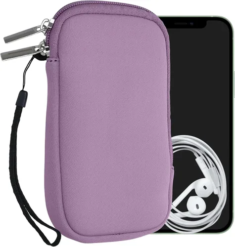 Vista 45 de kwmobile Bolsa de neopreno para teléfono tamaño XL - 6.7/6.8 pulgadas - Funda universal para celular con cremallera, correa para la muñeca, amarillo