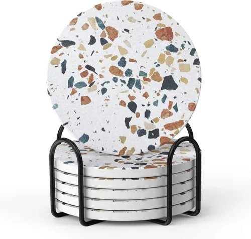 Vista 9 de LIFVER - Juego de 4 posavasos absorbentes, posavasos para bebidas con soporte, posavasos de cerámica estilo mármol para protección de mesa