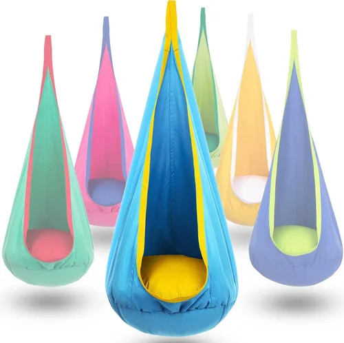 Vista 10 de Y- STOP Columpio de cápsula para niños, silla hamaca colgante sensorial para interiores con almohada inflable, asiento de columpio sensorial
