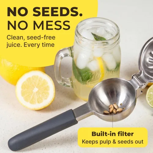 Vista 4 de Exprimidor de Limón Grande de Acero Inoxidable Prensa - Agarre Antideslizante, Resistente, Diseño Manual - Exprimidor de Limón Manual de Grado