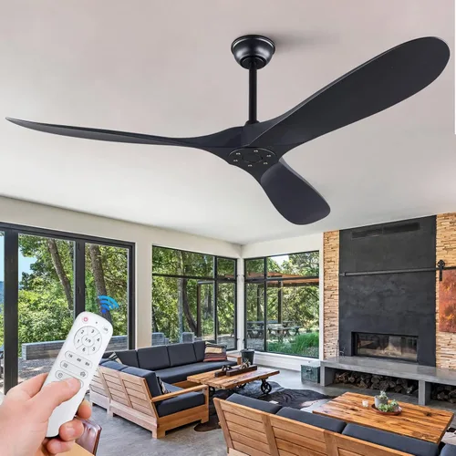 KBZZ 60 Inch Ceiling Fan NO Light with Remote, 3 Blade ABS Black Ceiling Fan, 6 Speeds Quiet DC Motor Exterior Fan, Indoor Outdoor Ceiling Fan for