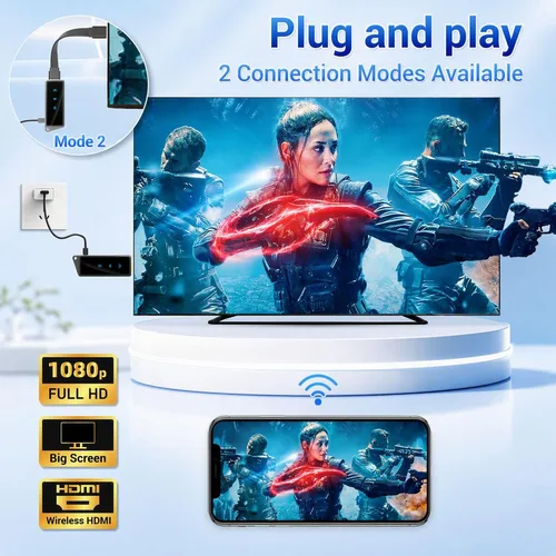 Vista 8 de Adaptador de dongle de pantalla HDMI inalámbrico 2027, adaptador HDMI Bluetooth para transmisión de medios de comunicación, video/audio extensor