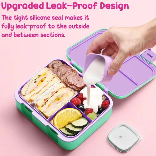 Vista 9 de Fimibuke Lonchera Bento para niños – Caja de aperitivos Bento para niños pequeños con 3 compartimentos, botella de agua aislada de acero inoxidable