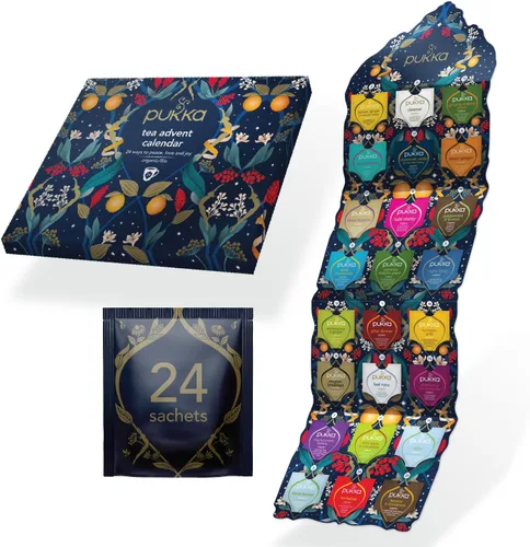 Vista 2 de Pukka Calendario de Adviento 2023 Té orgánico, paquete variado de té de hierbas, selección de 24 deliciosos tés e infusiones negros y verdes, 100%