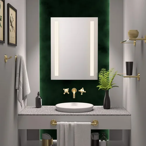 Vista 2 de Gatco 5057 Designer II - Estante de vidrio templado rectangular flotante, latón cepillado, estante de almacenamiento de ducha montado en la pared