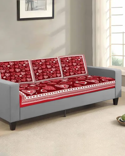 Vista 2 de Fundas de cojín elásticas rojas para sofá de San Valentín, seccional, individual, en forma de L, con parte inferior elástica, funda protectora