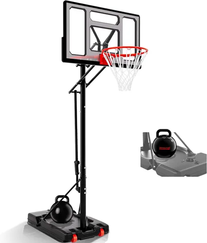AWII SPORT Canasta de baloncesto portátil para exteriores Protable con tablero de impacto de 44/48 pulgadas, sistema de canasta de baloncesto con
