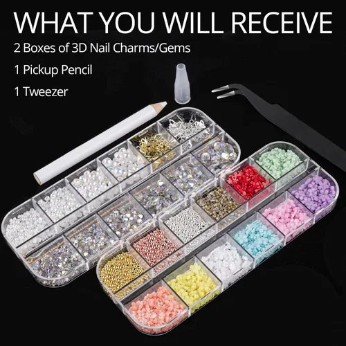 Vista 4 de Kit de accesorios de decoración de gemas de arte de uñas 3D mixto #10, joyería con dijes de diamantes de imitación AB estrellados de mariposa