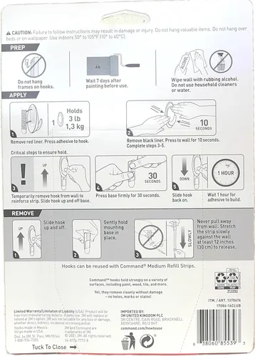 Vista 2 de Command Ganchos utilitarios, ganchos de pared colgantes sin daños con tiras adhesivas, ganchos de pared sin herramientas, 16 ganchos blancos y 20