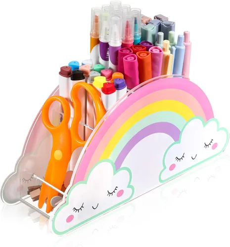 Vista 3 de COMNICO Soporte para lápices para escritorio, soporte acrílico para lápices, arco iris, mesa de escritorio, organizador de escritorio, caja