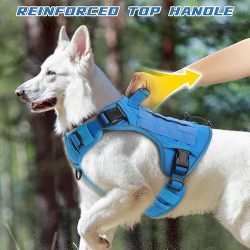 Vista 5 de WINGOIN Arnés táctico azul para perros grandes, arnés ajustable para mascotas, con asa, reflectante, K9, chaleco de servicio militar, para caminar