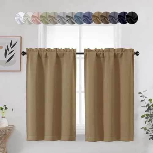 Vista 45 de Aqua Cafe - Juego de 2 paneles de cortinas opacas de 24 pulgadas de largo, con aislamiento térmico suave y sólido, para ventanas de baño, sótano