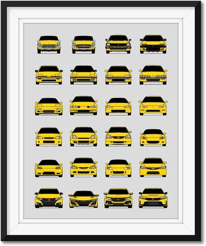 Vista 14 de Custom Car Posters Póster hecho a mano compatible con Honda Evolution Print Wall Art Décor Best Honda Generations - Azul brillante, impresión